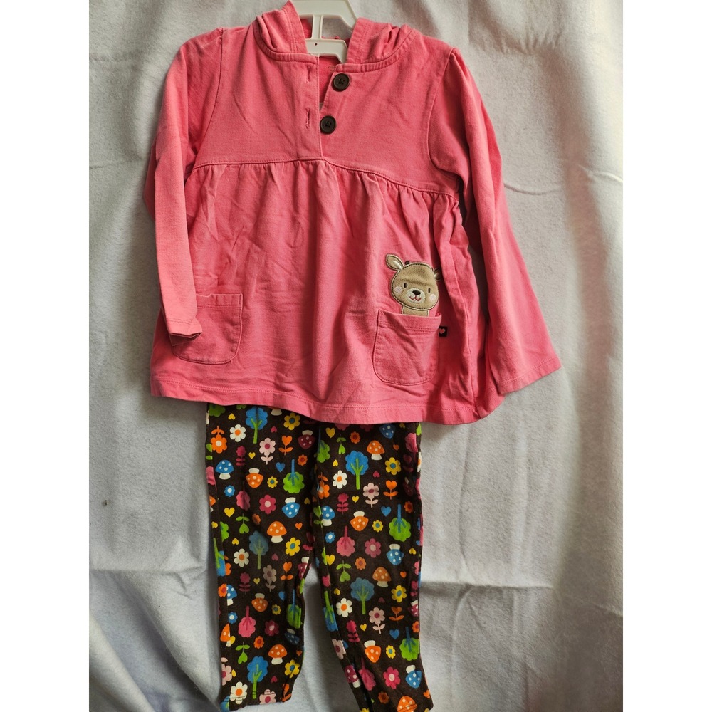 Carters Girls 4T Pink Bear Hoodie Tunic and Floral Mushroom Leggings Set